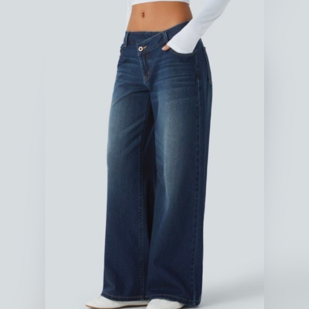 NWT HALARA Flex Asymmetric Wide Leg Jeans MEDIUM - Picture 2 of 12
